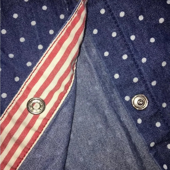 HANNA Andersson Snap Up Chambray Denim Polka Dot Shirt Blouse Sz 140 - Picture 2 of 2